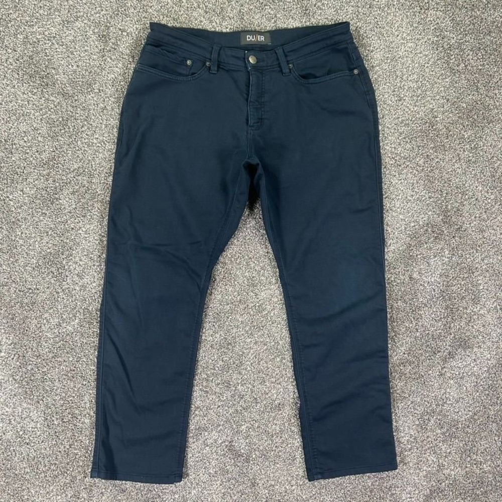 DU/ER Mens 33x30 Performance Denim Pants Slim Fit Navy Blue Stretch Casual Golf